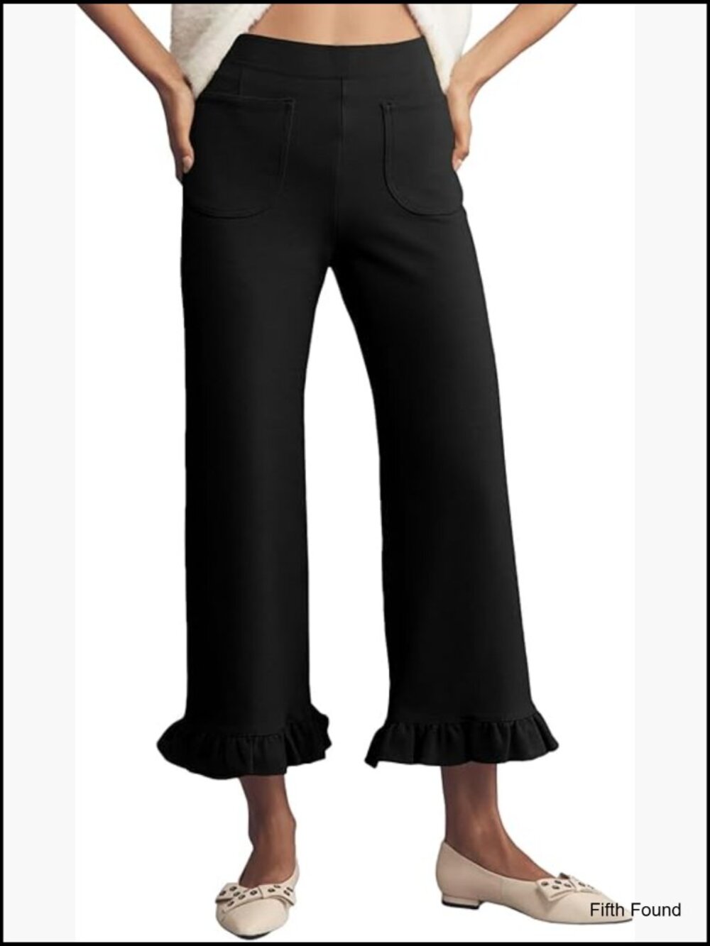 Women's Gingham Pants Elastic Waist Straight Leg Ruffle Hem Cropped Trousers